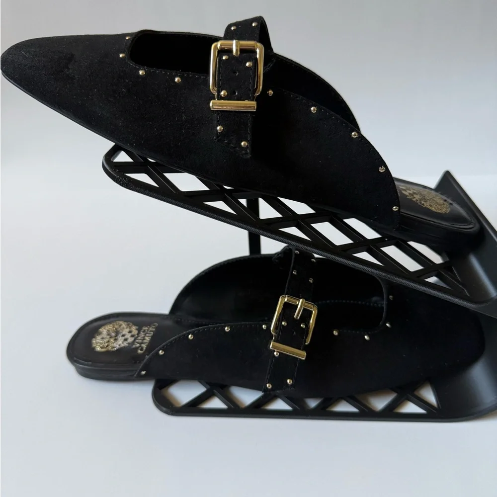 Vince Camuto Black Studded Buckle Mules NWOT - Picture 4 of 7